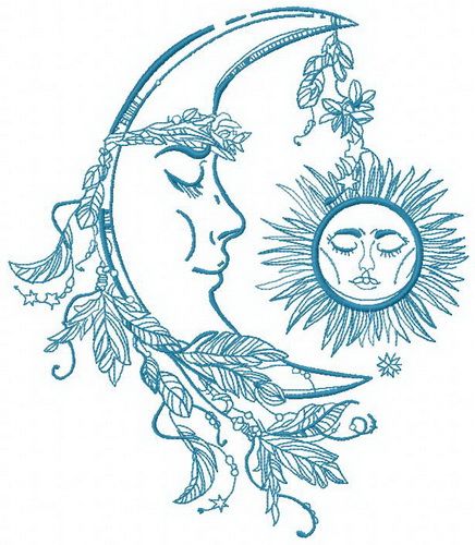 Sleeping moon and sun machine embroidery design