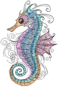 Bright tattered seahorse embroidery design