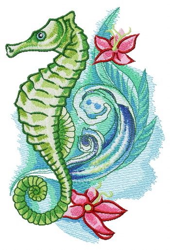 Sea horse with flowers machine embroidery design