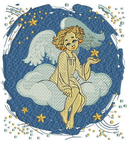 Angel on cloud machine embroidery design