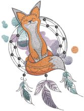 Happy fox and dream catcher embroidery design