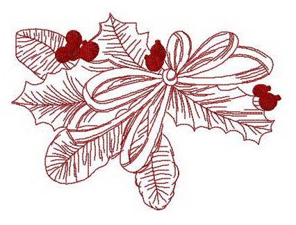 Fir tree and holly branches machine embroidery design