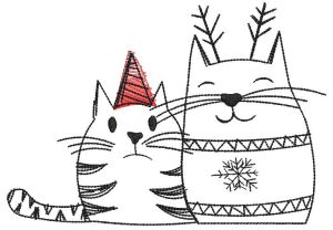 Bonito diseño de bordado de gatos navideños.