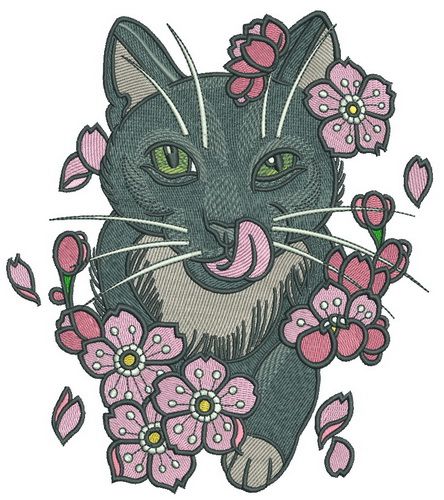 Cat licking nose machine embroidery design