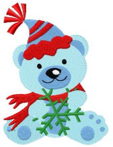 Blue bear with snowflake embroidery design