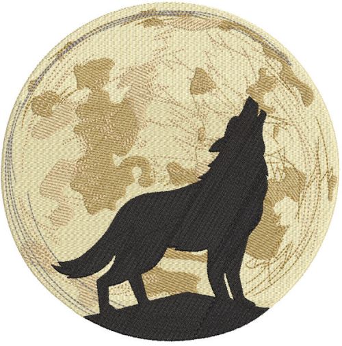 Howling Wolf against the moon embroidery design