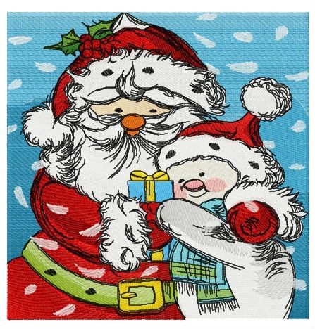 Santa and snowman machine embroidery design