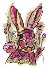 Rabbit among tulips embroidery design