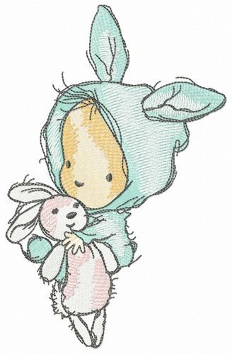 Baby in bunny costume machine embroidery design