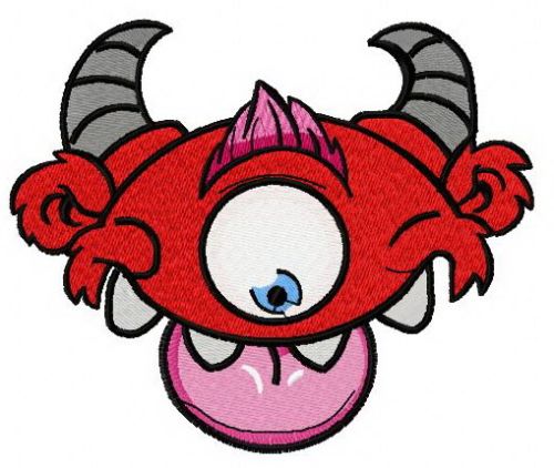 Red horny monster machine embroidery design