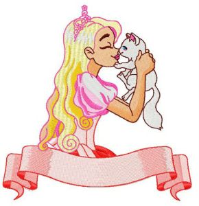 Princess with cute kitten 2 embroidery design