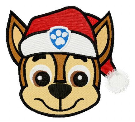 Chase in Santa hat machine embroidery design