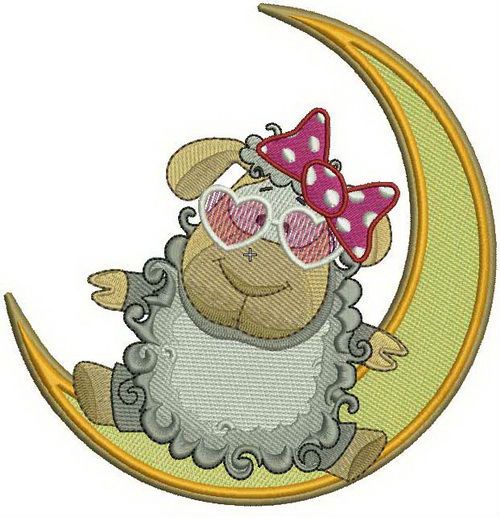Glamorous sheep on the Moon machine embroidery design