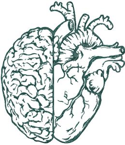 Brain and heart one color embroidery design