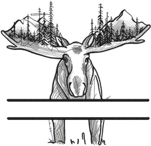 Moose monogram embroidery design