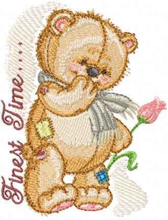 Teddy Bear with Flower machine embroidery design