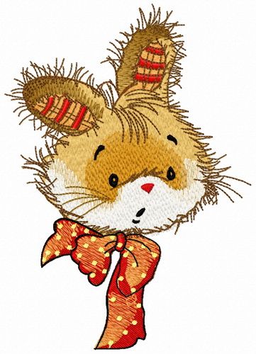 Bunny with polka dot bow machine embroidery design