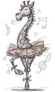Giraffe ballerina sketch embroidery design