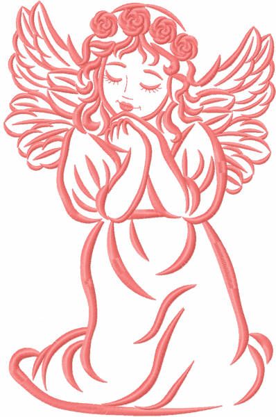 Praying angel girl with a wreath of roses free embroidery design