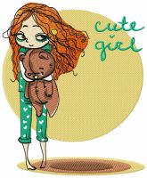 Cute girl in pajamas embroidery design