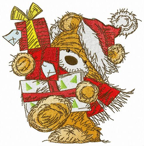 Bear with New Year presents machine embroidery design 