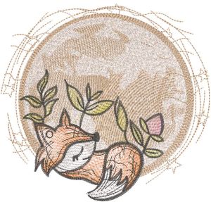 Sleeping little fox under the moon embroidery design