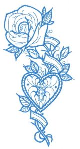 Rose and locked heart one color embroidery design