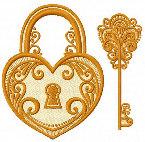 Tiffany key and keylock machine embroidery design