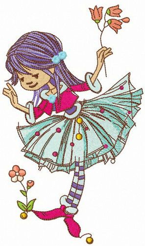 Cute elf collects flowers machine embroidery design