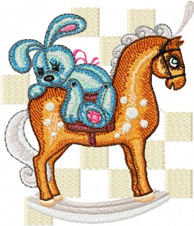 Old Toys Bunny Riding a Horse machine embroidery design