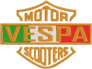 Vespa motor scooters logo embroidery design
