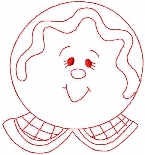 Gingerbread face redwork embroidery design