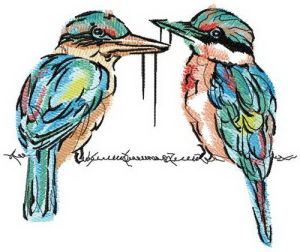 Couple of shrikes embroidery design