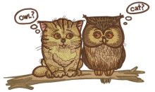 Cat and owl embroidery design