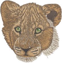 Lion cub with green eyes embroidery design