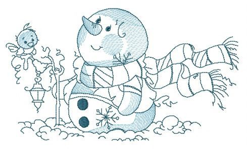 Winter, snowman and lantern machine embroidery design 