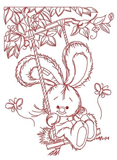 Bunny swinging on teeter 4 machine embroidery design