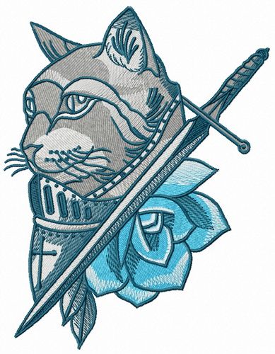 Knight cat machine embroidery design