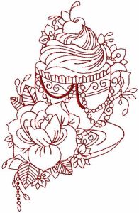Vintage tea time redwork embroidery design