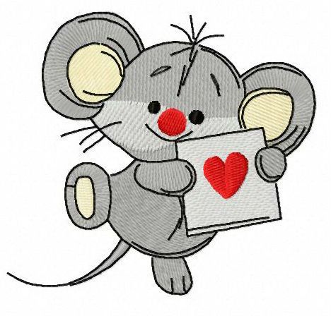 Mousekin with Valentine card machine embroidery design