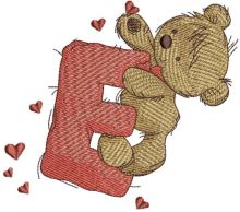 Teddy Bear with letter E embroidery design