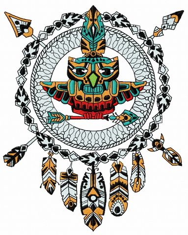 Owl totem machine embroidery design