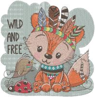 Indian fox and bird embroidery design