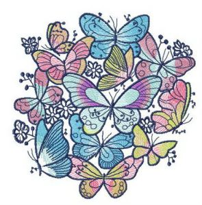 Flock of colorful butterflies embroidery design