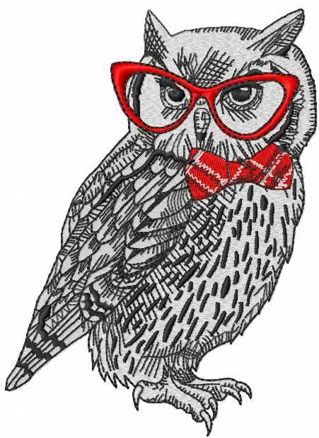 Owl in glasses embroidery design