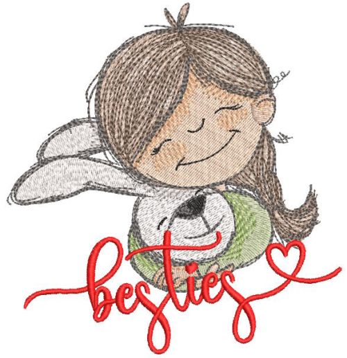 Besties-girl and hare embroidery design
