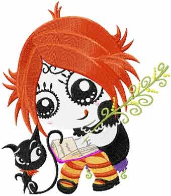 Ruby Gloom with Kitty machine embroidery design