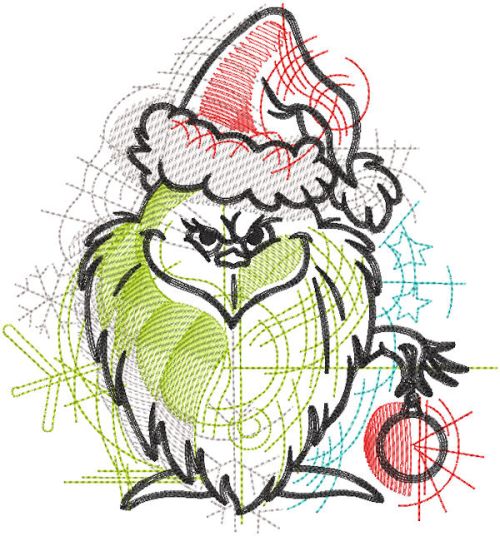 Grinch Christmas sketch embroidery design