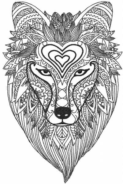 Tribal wolf one colored free embroidery design