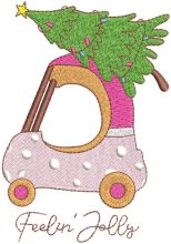 Mini car with Christmas tree embroidery design